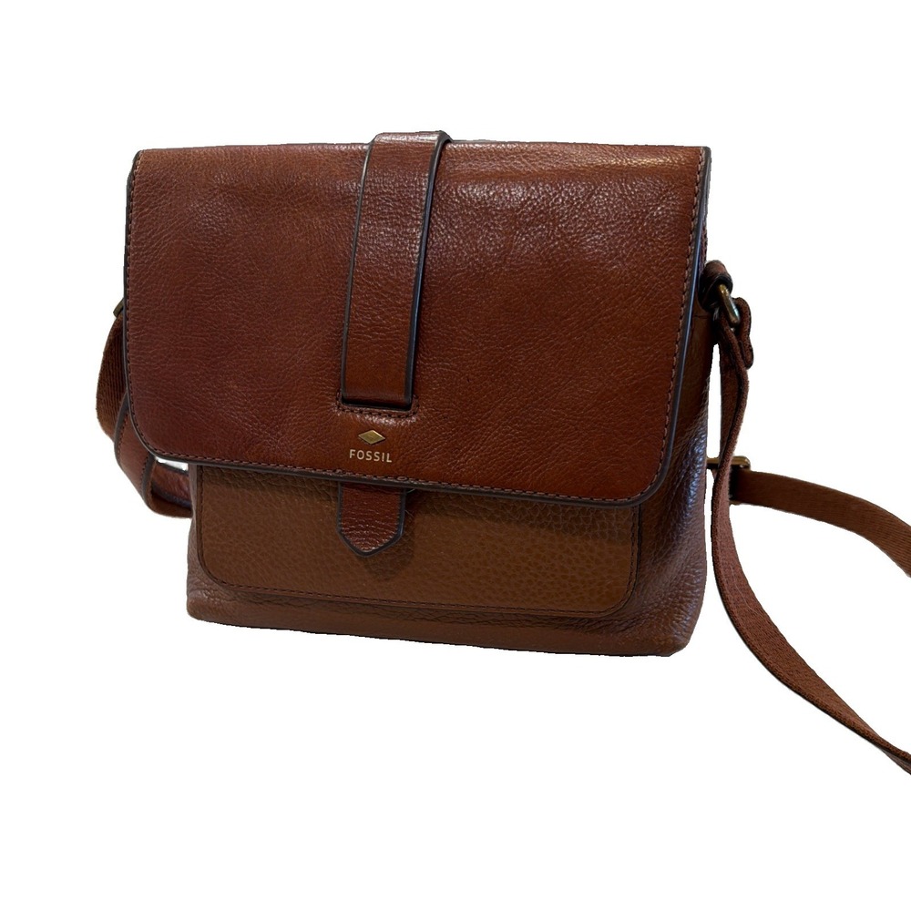 Fossil Kinley Pebbled Leather Crossbody Bag Brown Excellent